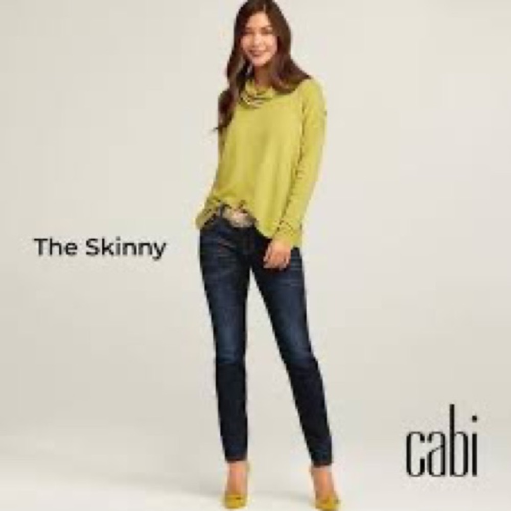Cabi EUC Size 12 Skinny #4150 Jeans Denim Dark Wash with Electric Blue details